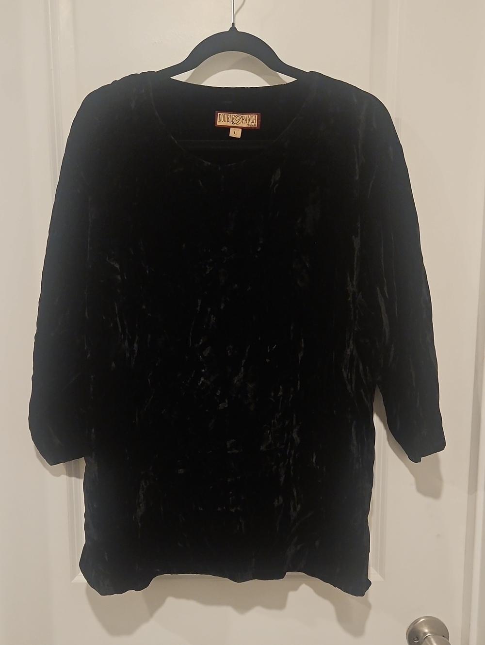 Double D Ranxh Black Crushed Velvet Top Size L
